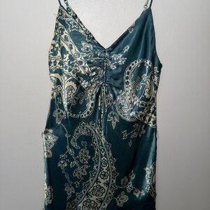 Teal and Cream Paisley Slip Dress